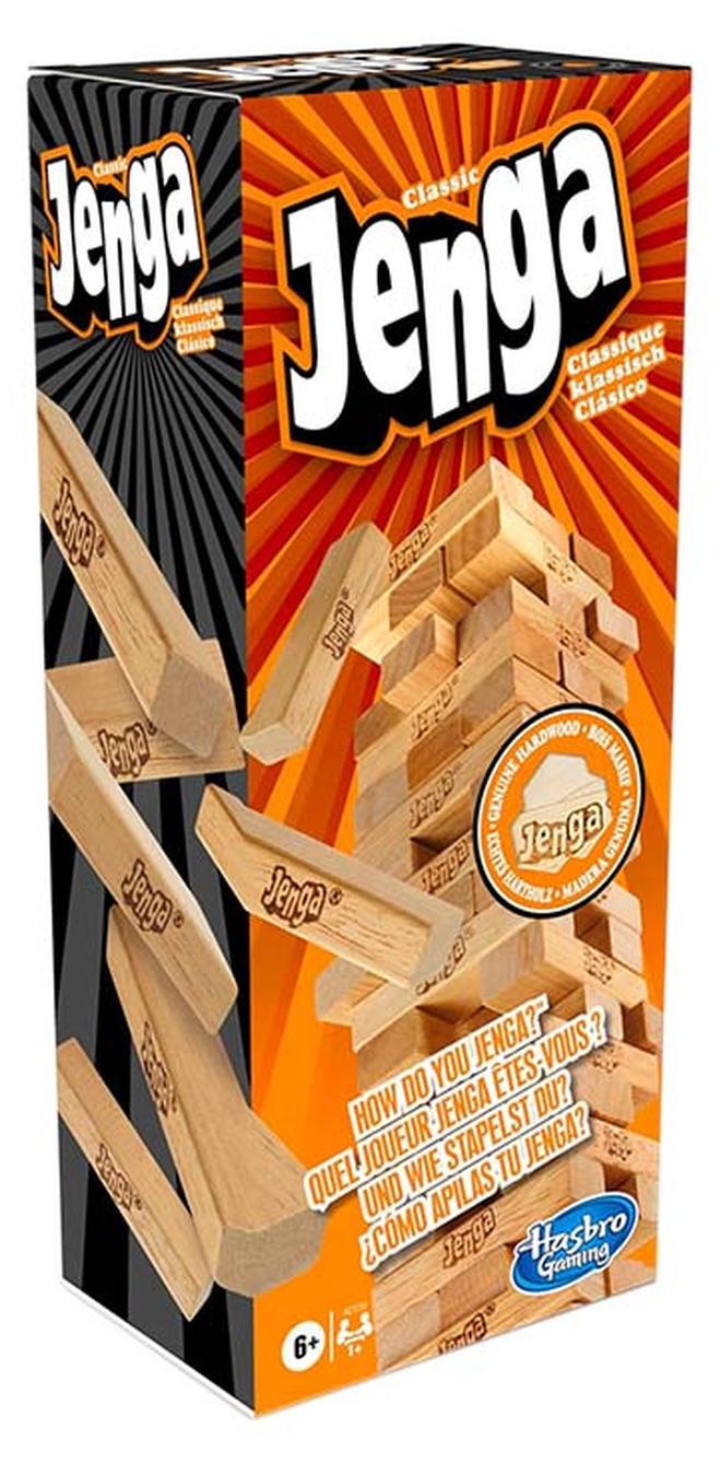 HASBRO - GAMING Classic Jenga Game - 54 Pcs Genuine Hardwood Blocks, Jenga Stacking Tower Party Game For Family And Kids Ages 6+, Fun Birthday Gift & Gift For All Occasions, 8.1x8.1x28cm 1 or More Players Players - Image 1