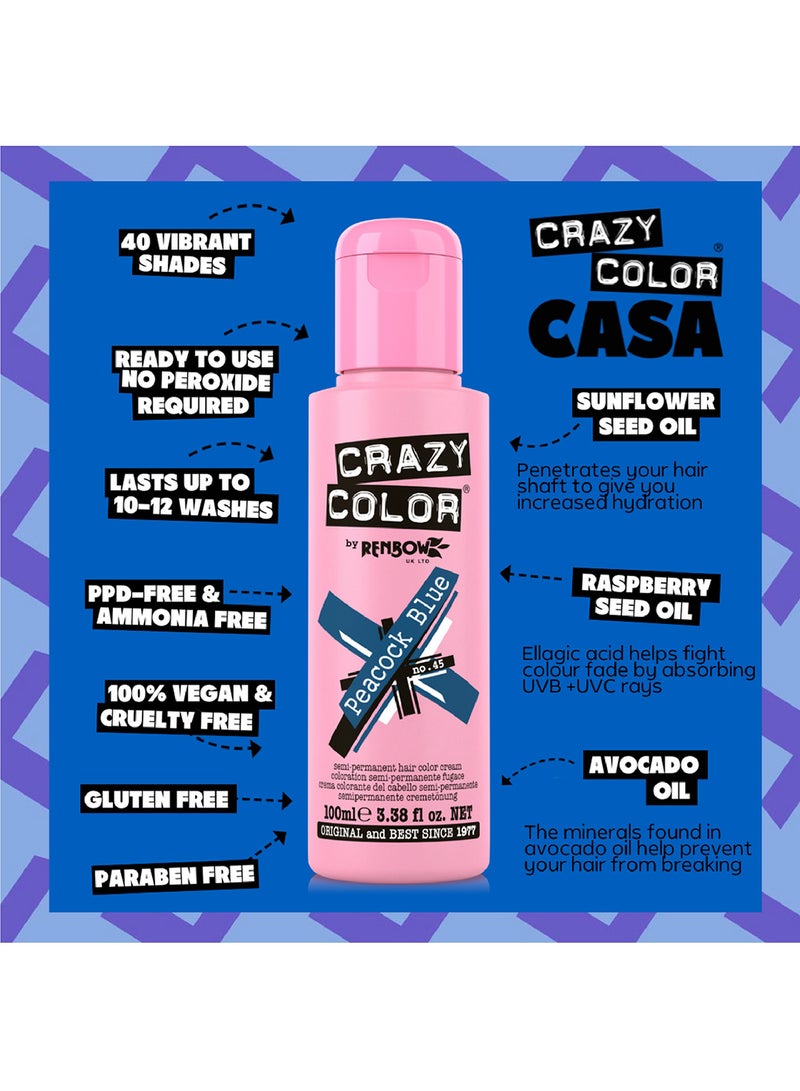Crazy Color Semi Permanent Hair Color No. 45 Peacock Blue 100ml  - Image 5
