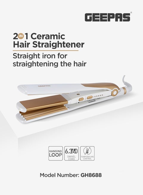2 In 1 Ceramic Hair Straightener Auto Adjustable Temperature And 360 Degree Swivel Cord White/Brown 500grams