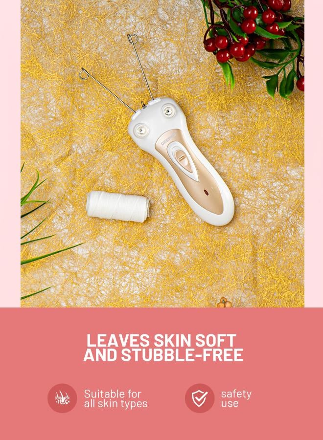 Rechargeable Ladies Epilator Set Safe Epilation Of All Body Parts, Great For Travel, Electric Threading Removers, Minimizes Pain, Smoother Faces, Quick And Effective White/Gold