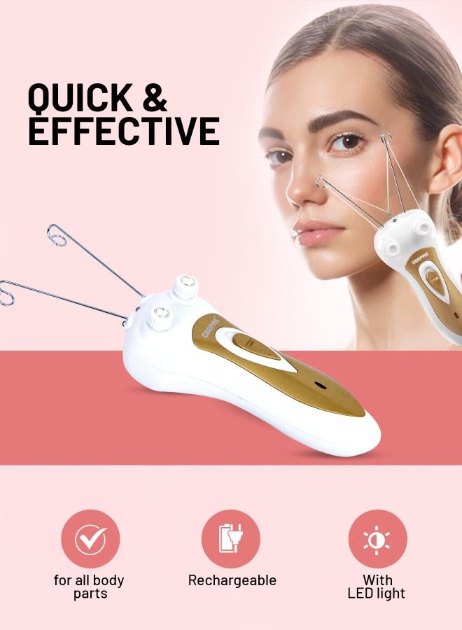 Rechargeable Ladies Epilator Set Safe Epilation Of All Body Parts, Great For Travel, Electric Threading Removers, Minimizes Pain, Smoother Faces, Quick And Effective White/Gold