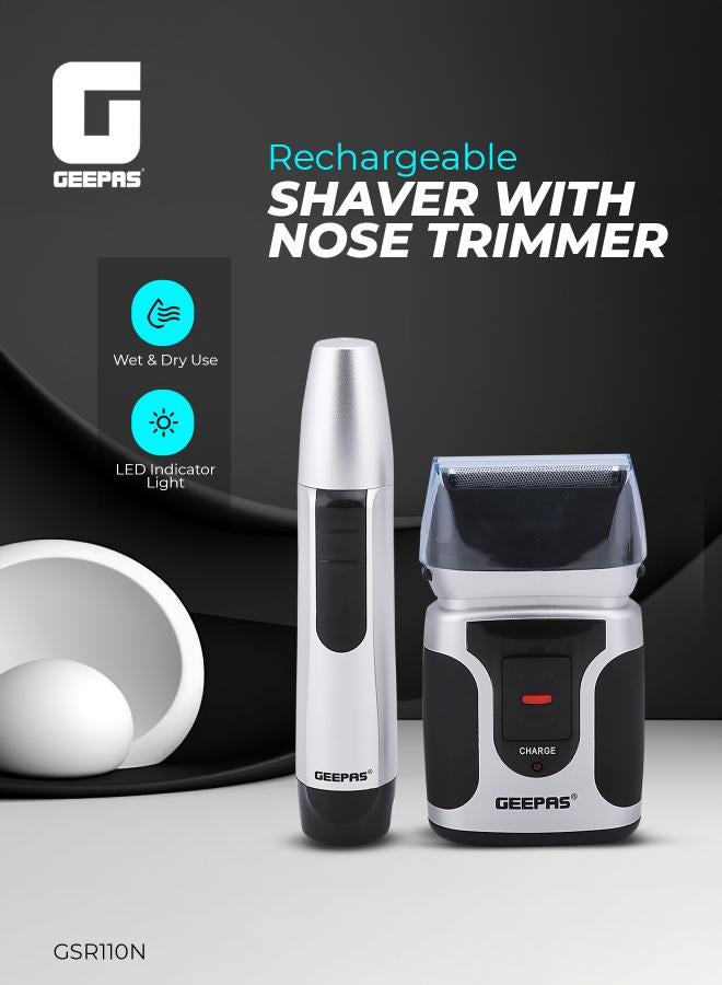 GEEPAS GSR110N 2 In Men's Rechargeable Shaver With Nose Trimmer - Mobile Shaver, Water Proof, Cordless Body Groomer With 2 Rapid Reciprocating Blades For Skin Comfort, Nose Trimmer Black/Gray - Image 2