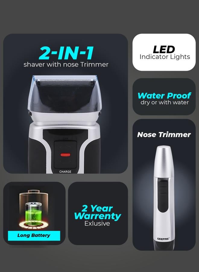 GEEPAS GSR110N 2 In Men's Rechargeable Shaver With Nose Trimmer - Mobile Shaver, Water Proof, Cordless Body Groomer With 2 Rapid Reciprocating Blades For Skin Comfort, Nose Trimmer Black/Gray - Image 3