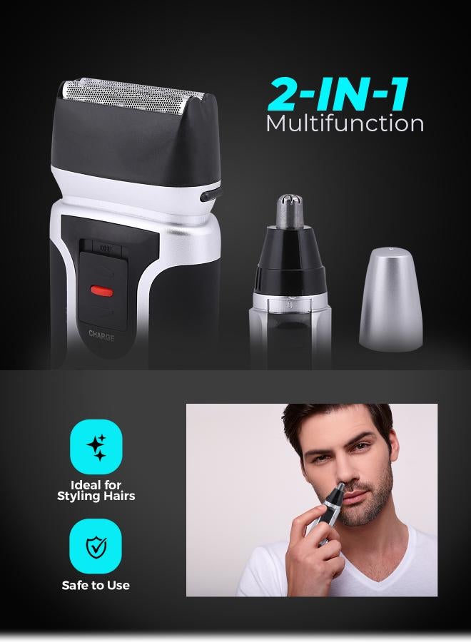 GEEPAS GSR110N 2 In Men's Rechargeable Shaver With Nose Trimmer - Mobile Shaver, Water Proof, Cordless Body Groomer With 2 Rapid Reciprocating Blades For Skin Comfort, Nose Trimmer Black/Gray - Image 4