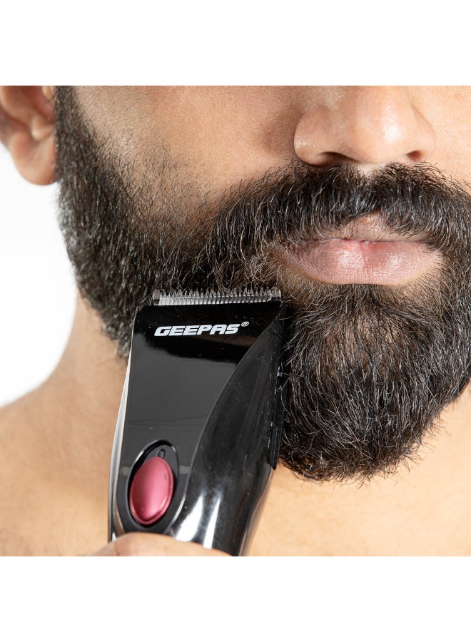 GEEPAS - Rechargeable Hair Trimmer With Stainless Steel Blade, Adjustable Cutting Lengths, Cordless Trimmer For Men, LED Charge Indication, Perfect Travel Grooming Kit Black - Image 1
