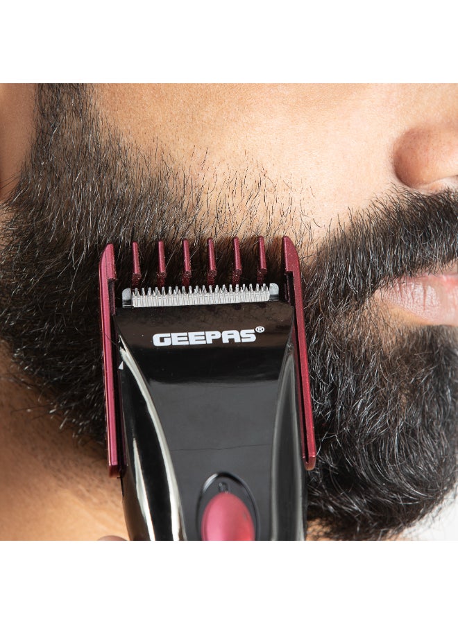 GEEPAS - Rechargeable Hair Trimmer With Stainless Steel Blade, Adjustable Cutting Lengths, Cordless Trimmer For Men, LED Charge Indication, Perfect Travel Grooming Kit Black - Image 1