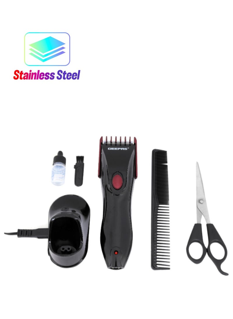 GEEPAS - Rechargeable Hair Trimmer With Stainless Steel Blade, Adjustable Cutting Lengths, Cordless Trimmer For Men, LED Charge Indication, Perfect Travel Grooming Kit Black - Image 1