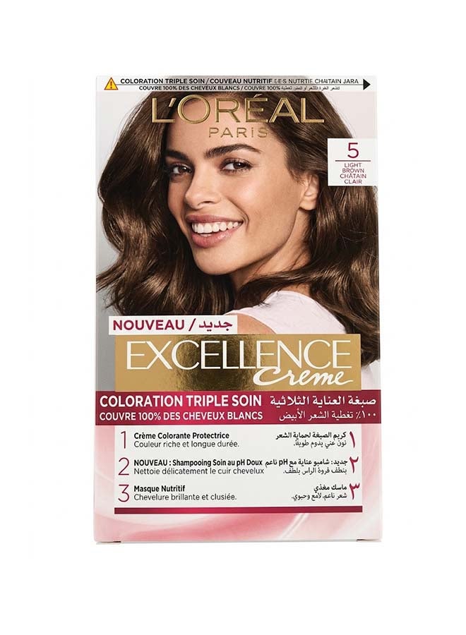 L'OREAL PARIS New Excellence Crème Hair Color - 5 Light Brown - Image 1