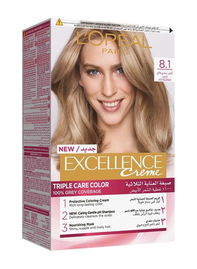 L'OREAL PARIS Excellence Creme Hair Color 8.1 Light Ash Blonde  - Image 1