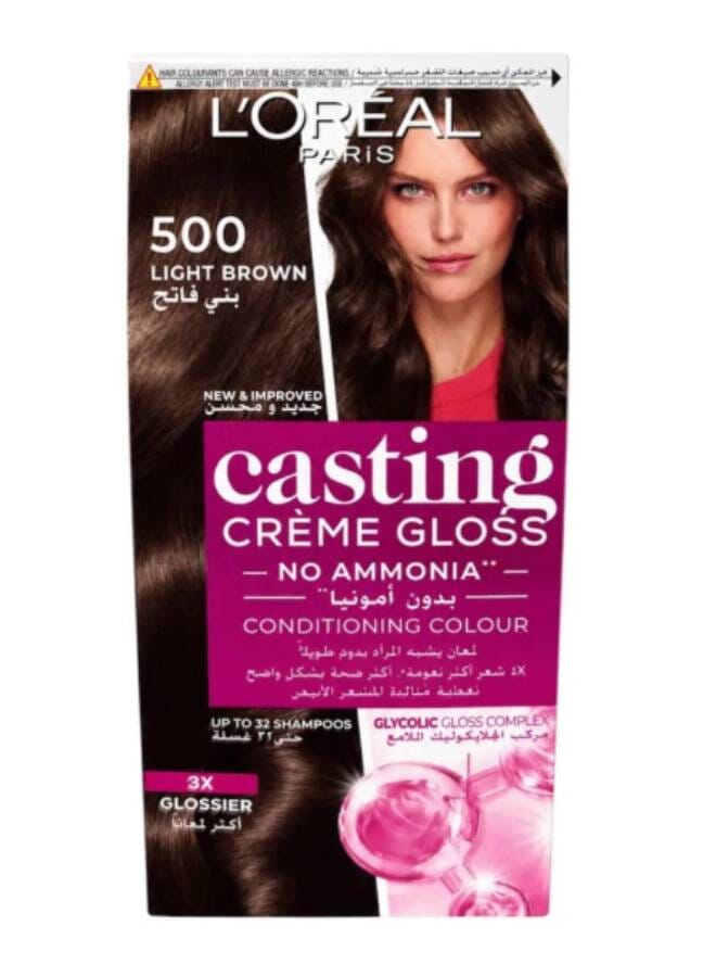 L'OREAL PARIS Casting Cream Gloss Hair Color 500 Light Brown 48+72+60ml - Image 1