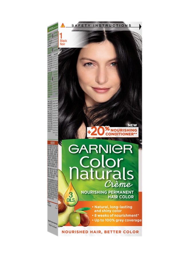 Garnier Color Naturals Permanent Hair Color 1 Black Noir 112ml  - Image 1