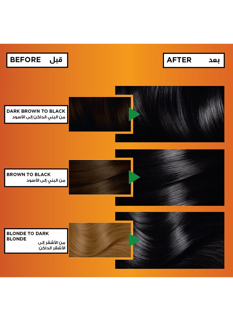 garnier Color Naturals Nourishing Permanent Hair Color, Natural Long-Lasting Shiny Color, 1.0 - Black Black Noir 112ml - Image 4