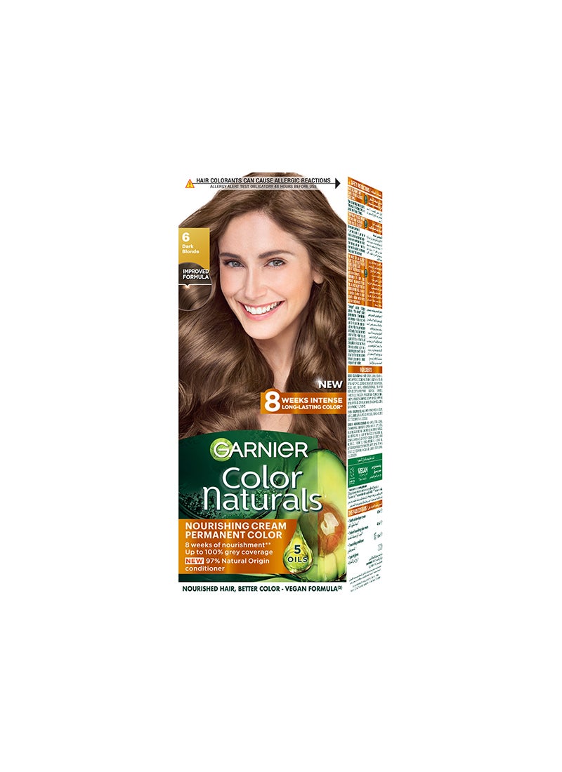 garnier Color Naturals Nourishing Permanent Hair Color, Natural Long-Lasting Shiny Packaging May Vary 6 Dark Blonde 60x40x12ml - Image 1