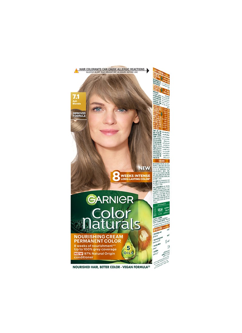 garnier Color Naturals Nourishing Permanent Hair Color, Natural Long-Lasting Shiny Color, 7.1 - Ash Blonde 7.1 Ash Blonde 112ml - Image 1