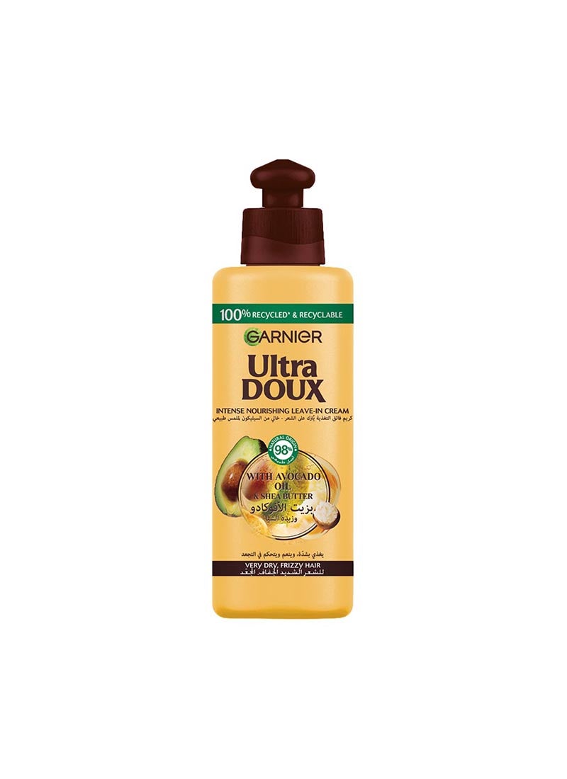 garnier Ultra Doux Leave in Cream, Intense Nourishing Avocado Oil with Shea Butter, 200 ml Yellow 200ml - Image 1