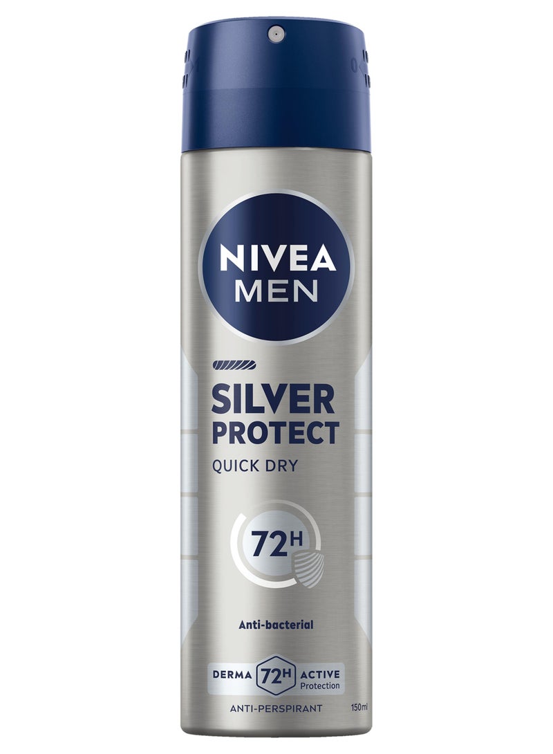 Nivea Men Silver Protect Antiperspirant Antibacterial 72H Protection Spray Silver/Blue 150ml - Image 1
