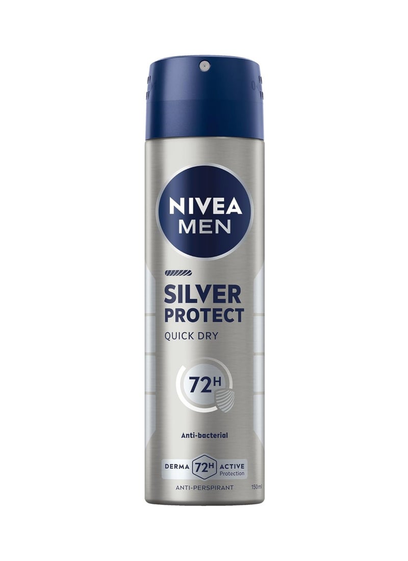Nivea Men Silver Protect Antiperspirant Antibacterial 72H Protection Spray Silver/Blue 150ml - Image 1