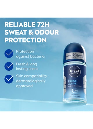 Men Fresh Active Antibacterial Deodorant Roll-On 72H Protection With Infini Fresh Formula Long-Lasting Freshness 50ml - view 2