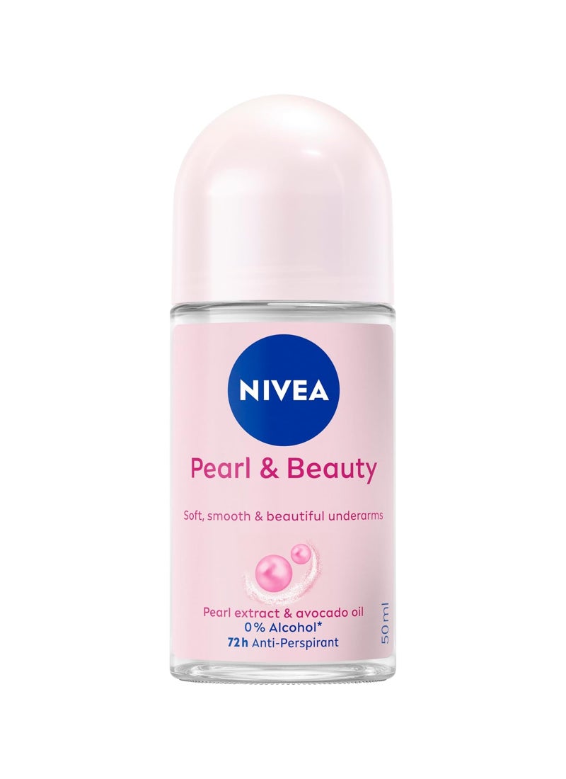 Nivea Pearl And Beauty Antiperspirant Deodorant For Women Soft And Smooth 72H Active Protection Pearl Extract And Avocado Oil Roll On 50ml - Image 1