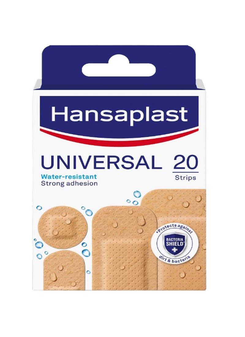 Hansaplast Universal Wound Plasters Water-Resistant Strong Adhesion Absorbent Non-Stick Wound Pad Breathable Plasters Multipurpose Plasters 20 Strips  - Image 1
