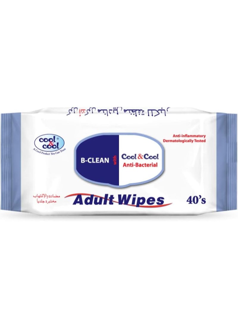 Cool & Cool Anti Bacterial Adult Wipes 40 Wipes  - Image 1