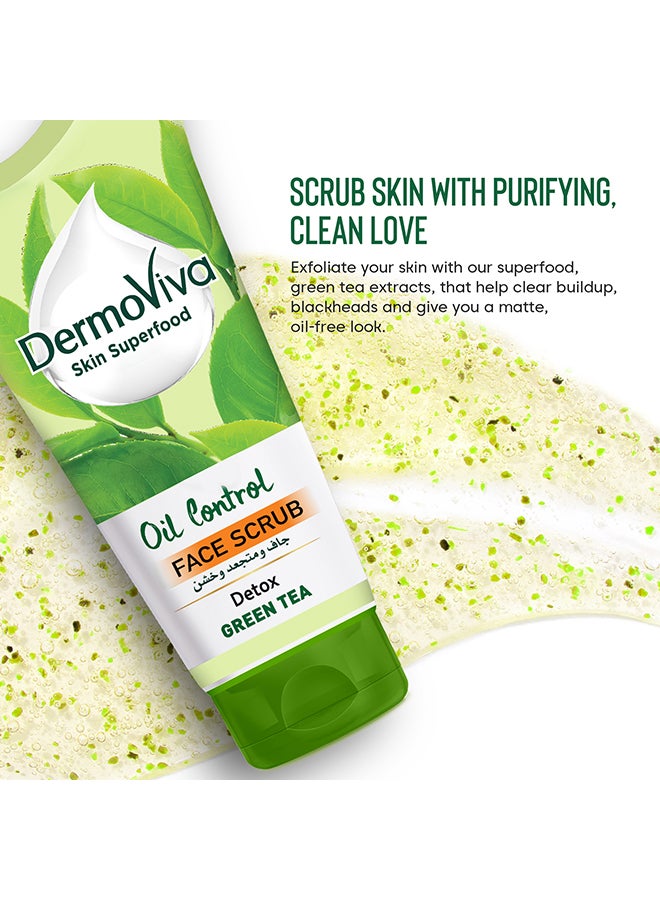 DermoViva Detox Green Tea purifying Oil Control Face Scrub Green 150ml  - Image 3