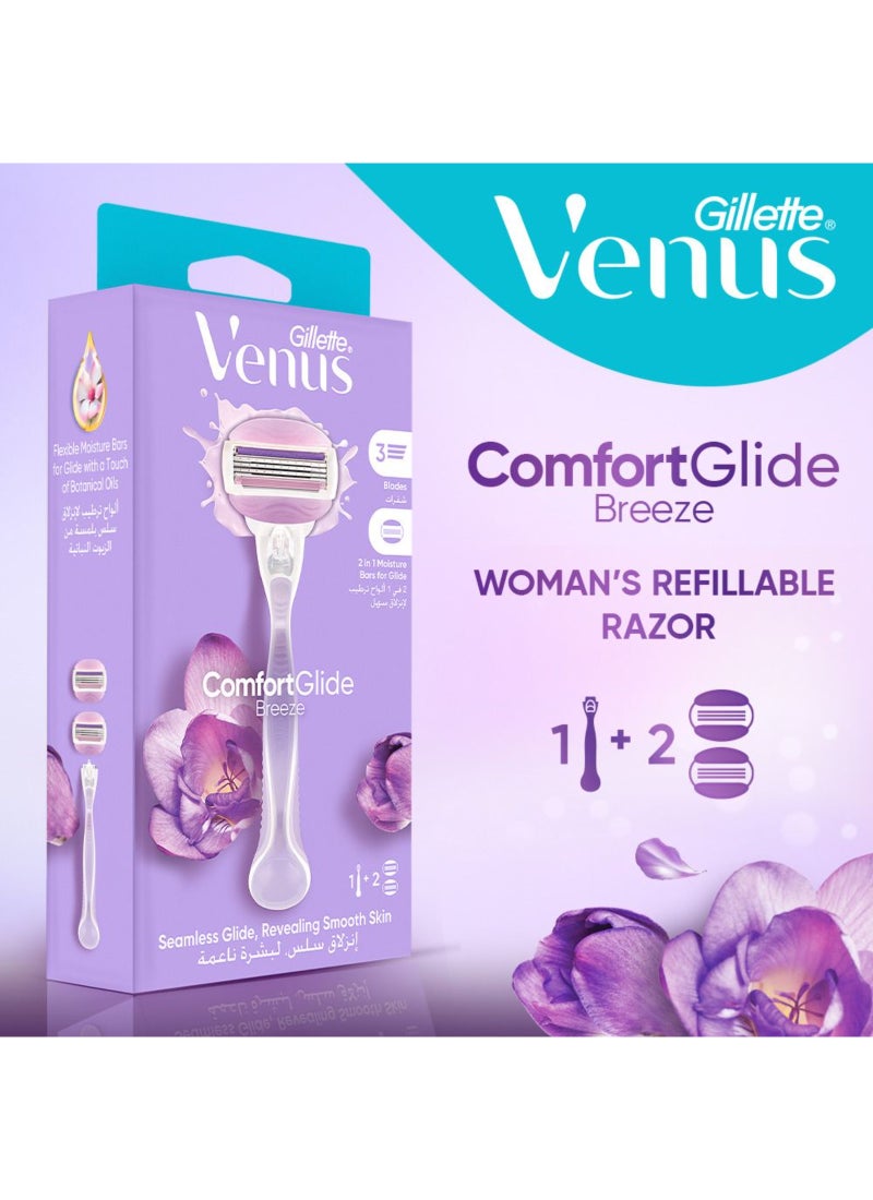 Venus ComfortGlide SPA Breeze Woman's Refillable Razor: 1 Handle +2 Blade Refill Breeze - Image 2
