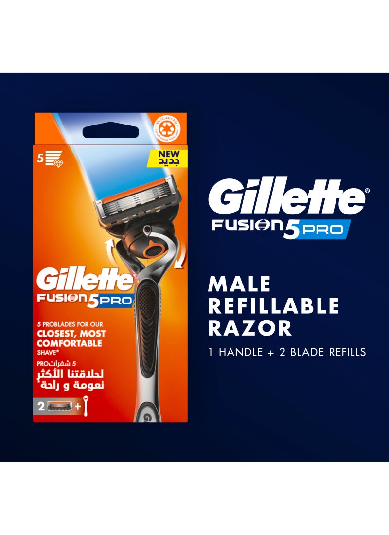 Gillette Fusion5 Pro Men's Refillable Razor: Handle + 2 Blade Refills - Image 2