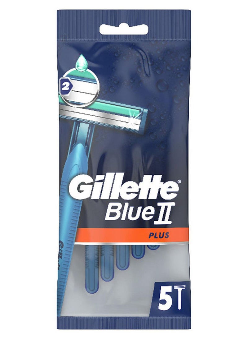 Gillette Blue II Plus Disposable Razors 5 Count - Image 1