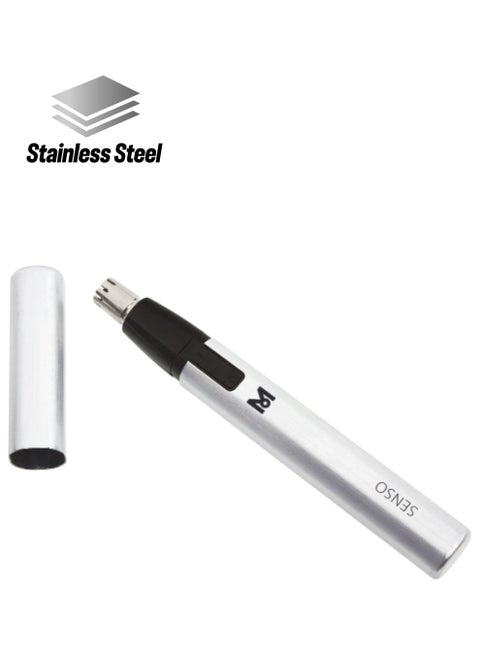 Nose And Ear Trimmer (Made In Germany), Precision Stainless Steel Cutting System, Battery-Operated, Lightweight Aluminum Body, Easy To Clean, Protective Cap And Box Included (4900-0050) Silver/Black One Size