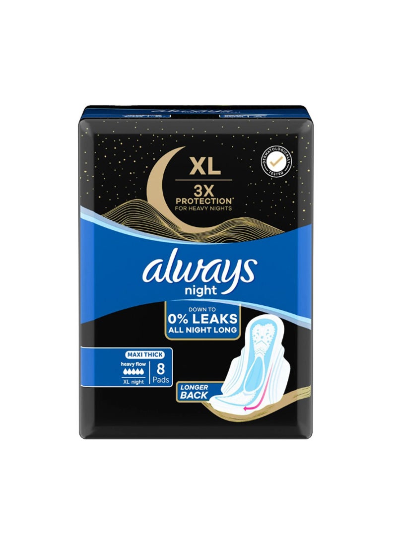 أولويز مجموعة فوط ماكسي صحية ليلية طويلة وسميكة ونظيفة وجافة بأجنحة مكونة من 8 قطع - Image 1