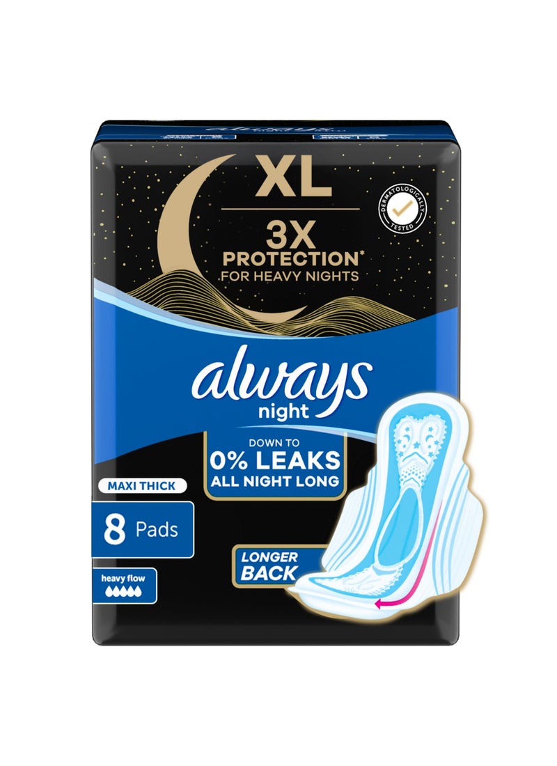 Always XL Night Pads, 3x Protection for Heavy Nights, Maxi Thick, 8 Pads - Image 1