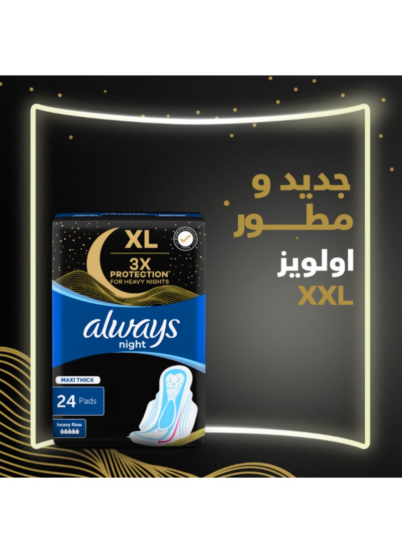 Always - XL Night Pads, 3x Protection for Heavy Nights, Maxi Thick, 24 Pads - Image 1