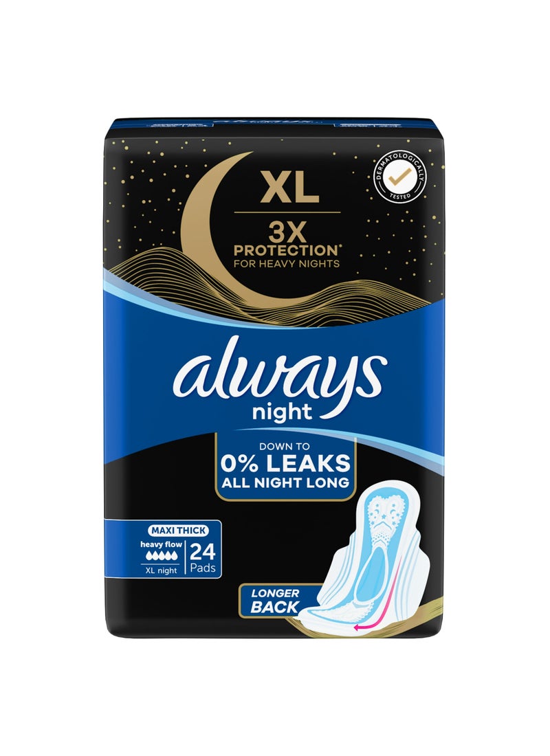Always XL Night Pads, 3x Protection for Heavy Nights, Maxi Thick, 24 Pads - Image 1