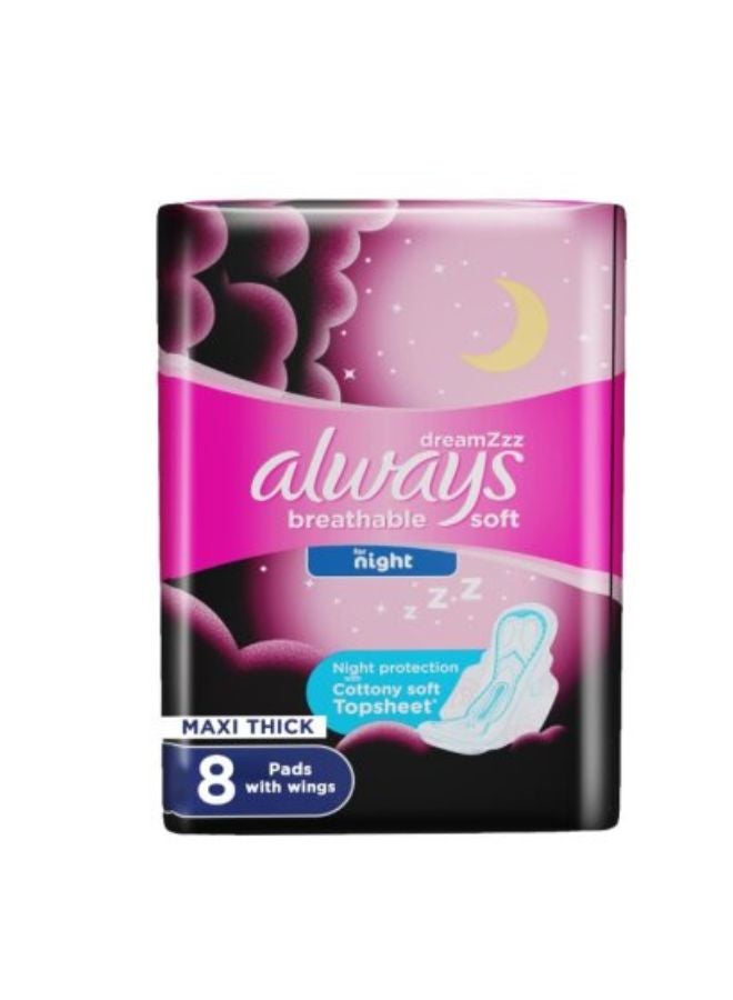 Always Breathable Soft Maxi Thick Night Sanitary Pads With Wings 8 Count  - Image 1