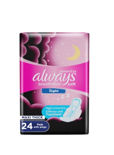 Breathable Soft  Maxi Thick Night Sanitary Pads With Wings 24 Count