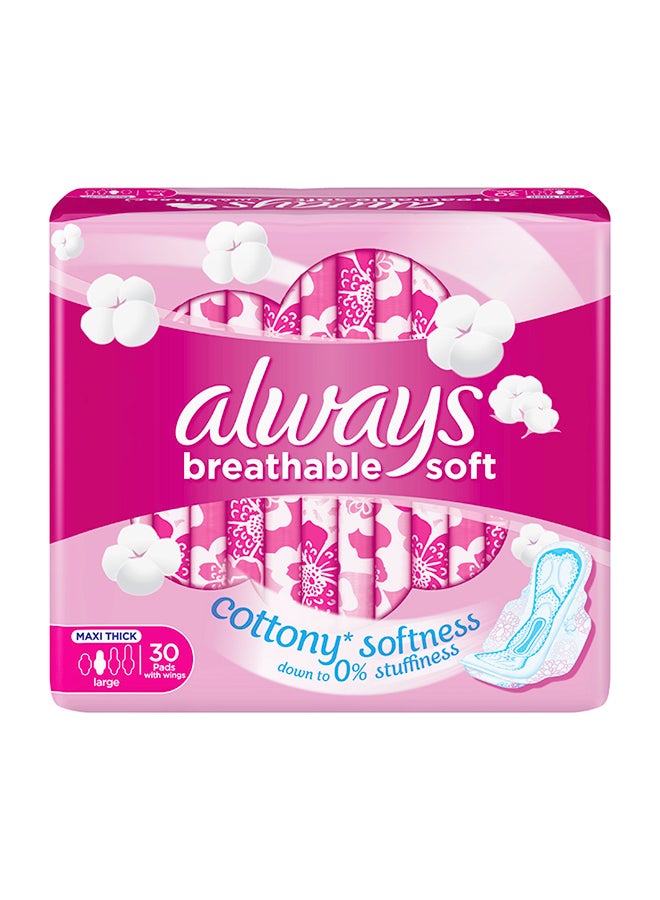 Always Breathable Soft Maxi Thick, Large Sanitary Pads With Wings, 30 Pads Large - Image 1