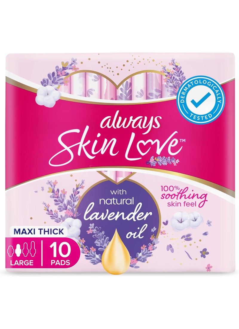 Always Cotton Skin Love Sanitary Large Thick Pads With Natural Lavender Oil 10 Count - Image 1