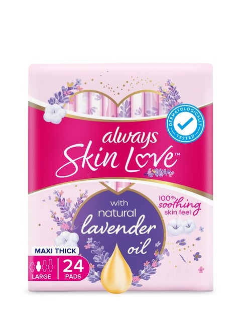Cotton Skin Love Sanitary Large Thick Pads With Natural Lavender Oil 24 Count