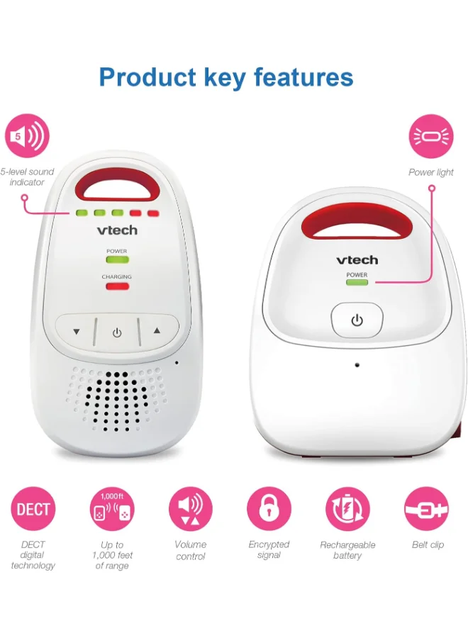 vtech BM2000 Digital Audio Baby Monitor, Parent Unit With Rechargeable Battery, Long Range, Digital Wireless Transmission, Baby Monitor With Crystal - Clear Sound, Plug And Play, Sound Indicator And Alerts