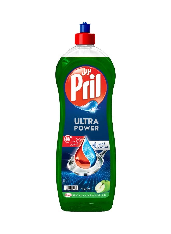 Pril Ultra Power Hand Dishwashing Liquidwith 5+ Self-Degreasing Action Power Long-Lasting Formula For Stains Removal And Elimination Of Unpleasant Odours Apple 1Liters