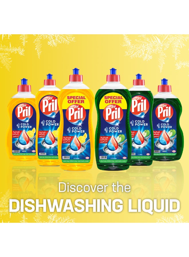 Pril - Cold Power Hand Dishwashing Liquidwith 5+ Self-Degreasing Action Power Long-Lasting Formula For Stains Removal And Elimination Of Unpleasant Odours Lemon Lemon 1Liters - Image 1