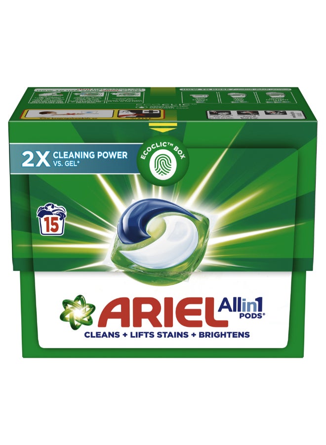 Ariel Original All-In-1 Pods, 15 Count Laundry Detergent Pods.
Cleans, Lifts Stains And Brightens 307.5grams  - Image 1
