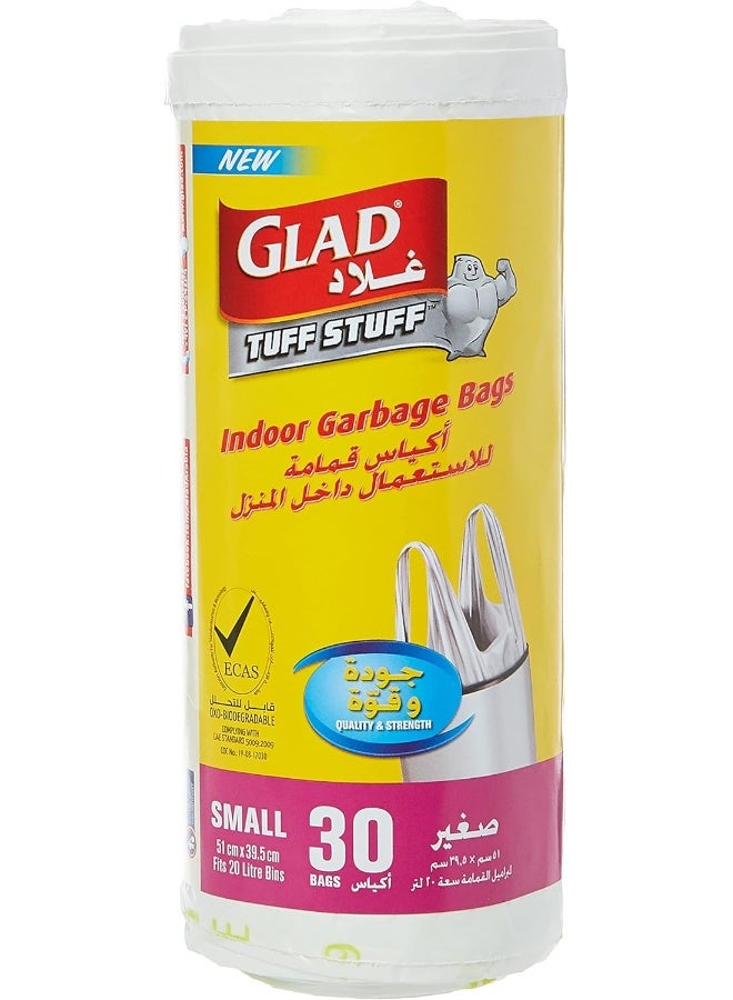 Glad - Tuff Stuff Garbage Bag Small White Handle Bags 20L 30 Bags White 51x39.5cm - Image 1