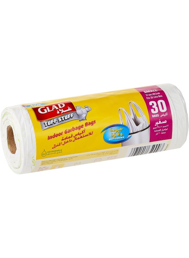 Glad - Tuff Stuff Garbage Bag Small White Handle Bags 20L 30 Bags White 51x39.5cm - Image 1