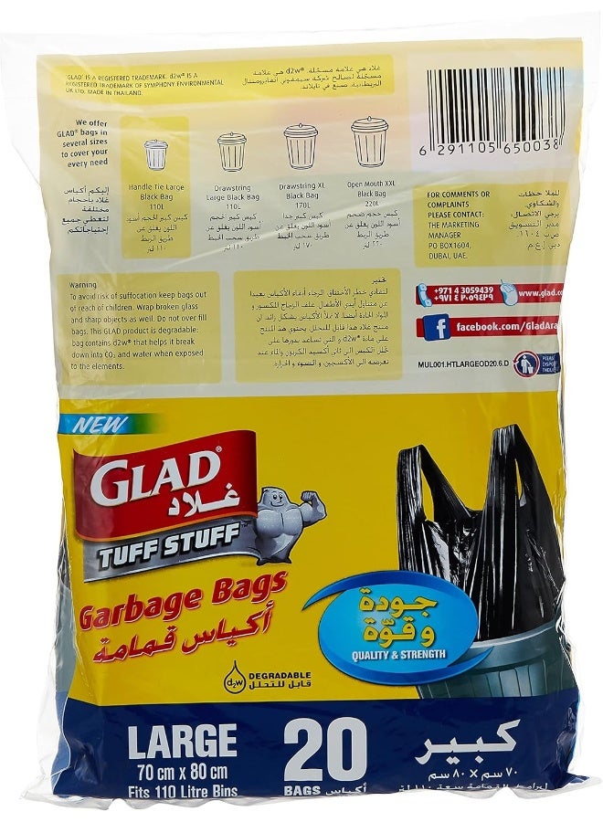 Glad - Tuff Stuff Garbage Bag Large Black Handle Tie 110L 20 Bags - Image 1