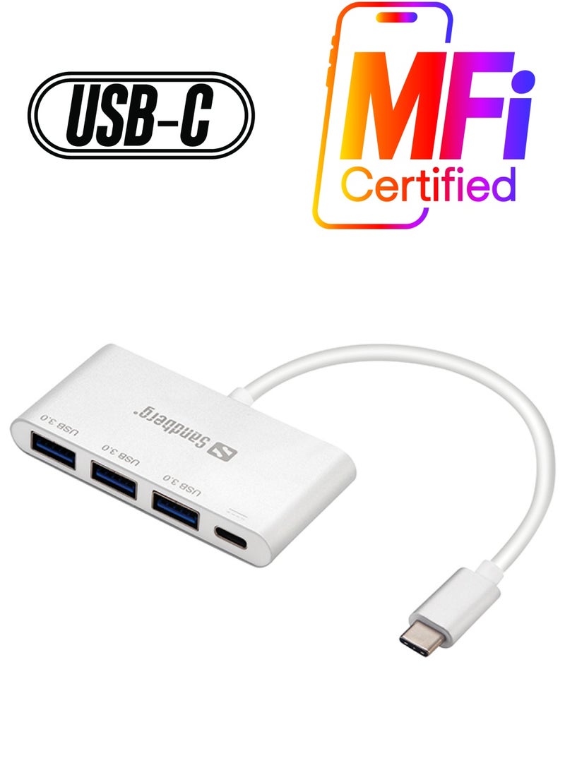 Sandberg USB-C To 3xUSB 3.0 Converter Aluminium/White  - Image 1