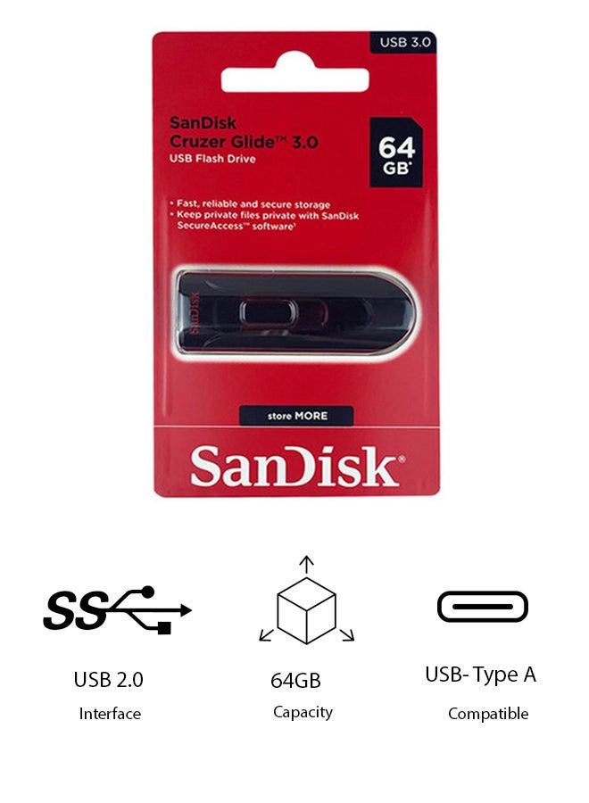 Sandisk - 64GB Cruzer Glide 3.0 USB 2.0 Type B Flash Drive Lightweight SDCZ600-064G-G35 64 GB - Image 1