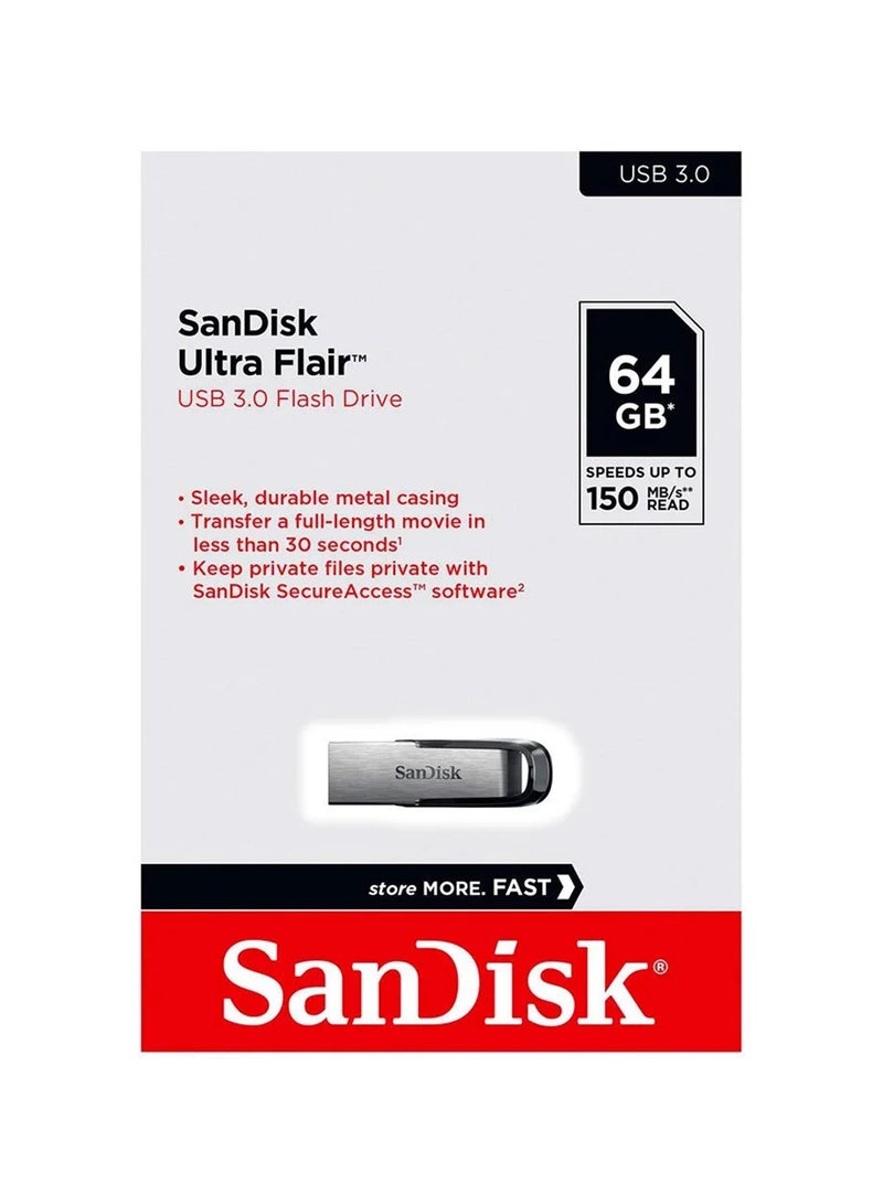 سانديسك - فلاش درايف ألترا فلير بمنفذ USB 3.0 وسرعات قراءة تصل إلى 150 ميجابايت في الثانية 64 GB - Image 1