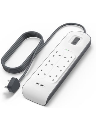6 Way 2 Meter Surge Protection Strip with 2 x 2.4 Ampere USB Charging White 2meter - pnsku/N11420093A/45/_/1750756457/592599e8-3044-4457-84a8-5958b5182b12